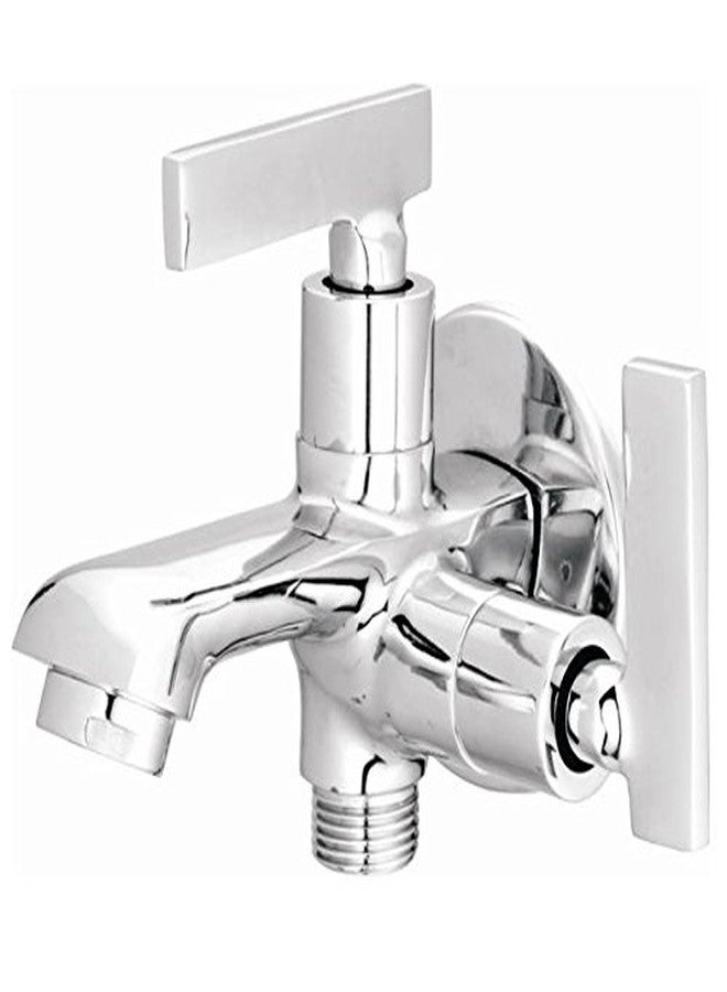 KAMAL Full Brass Two in One Bib Cock with Wall Flange - Step | Wall Mount Installation | Chrome Finish | Elegant Finish, Anti-Corrosive - Silver (Pack of 1)